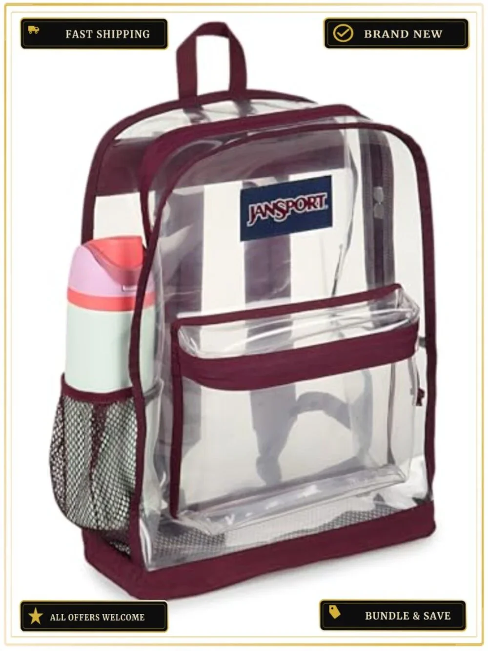 Clear Transparent Backpack 25.5L TPU Stadium Approved Mesh Bottom